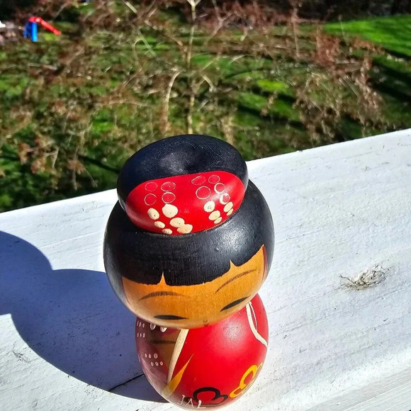 VTG Japanese Bobble Heads KOKESHI Wood Dolls Toys Hand Painted Kimono Craft - Picture 11 of 14